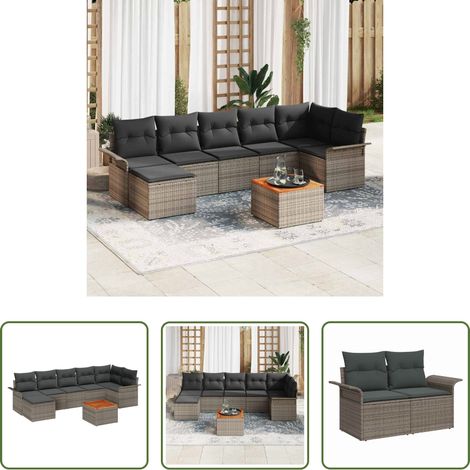Gartentisch - Gartensofa-set mit Kissen 8 pcs Grau Poly-Rattan (1/5)