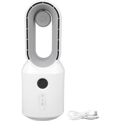 Bladeless Desk Fan with Bluetooth Speaker, 3 Speeds, Adjustable LED Light, Quiet and Portable (1/5)