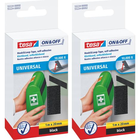 Cinta de montaje de velcro autoadhesiva TESA negra de 1 m x 20 mm (2 unidades)
