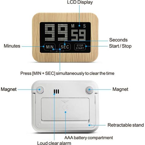 Minuterie Cuisine - Écran Tactile LCD Rétroéclairé - Compte À Rebours 99 Min 59 Sec - Avec Aimant Puissant Et Support - Pour Cuisson Oeufs Entraînement Sportif - 1 Pièce (1/5)