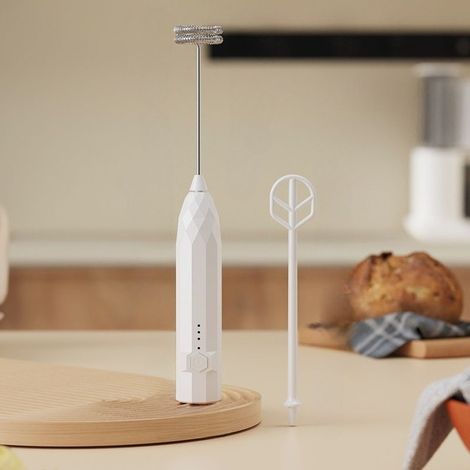 2-in-1 USB-Rechargeable Milk Frother and Electric Whisk (1 Piece), with 2 Mixing Heads: Electric Whisk and Electric Beater.
