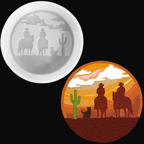 Coole Cowboy-Sonnenuntergangsszene-Form, handgefertigte Form komplett aus Silikon (1/5)