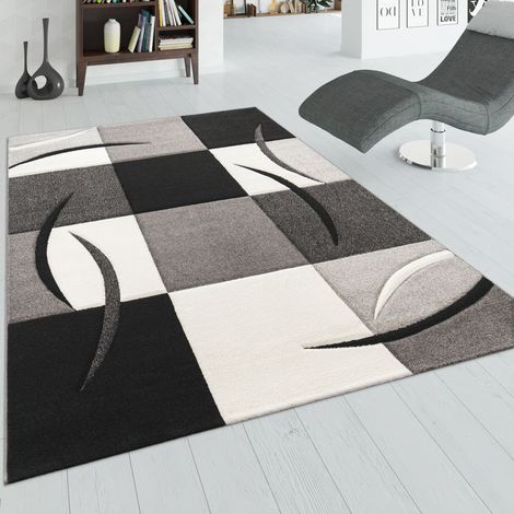Paco Home Designer Teppich mit Konturenschnitt Muster Kariert in Schwarz Weiss Grau 120x170 cm