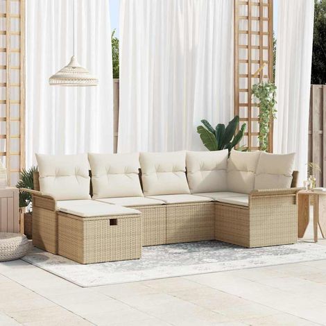 Gartensofa-set mit Kissen mit Speicher 6 pcs Poly Rattan
