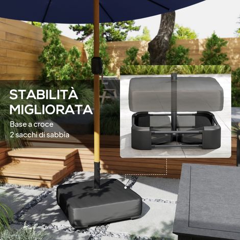 Ombrellone inclinabile 12 stecche bleu foncé 4,7x2,8 m, croisillon et sacs de sable fournis (1/5)