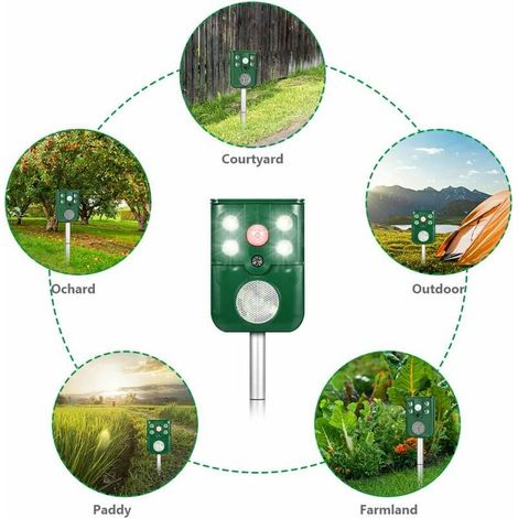 Répulsif à Ultrasons Pour Chat, Répulsif Dissuasif Pour Renard Alimenté Par Batterie Solaire, Répulsif Pour Chien étanche Extérieur Rechargeable Avec Capteur de Mouvement Pour Jardin (1/5)
