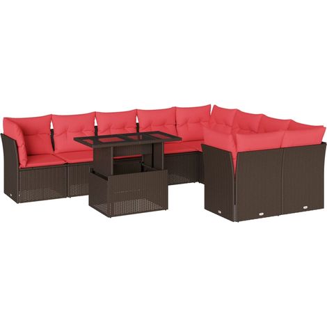 Maison Exclusive - 10-teiliges Gartensofa-Set mit Kissen, braun, (1/5)