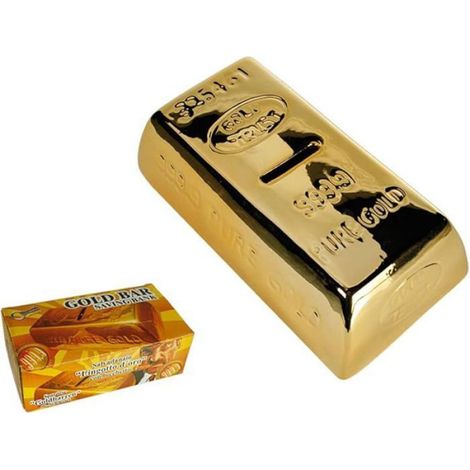Tirelire en Forme de Lingot or - Cagnotte avec Serrure et clé Cadeau Insolite (1/2)