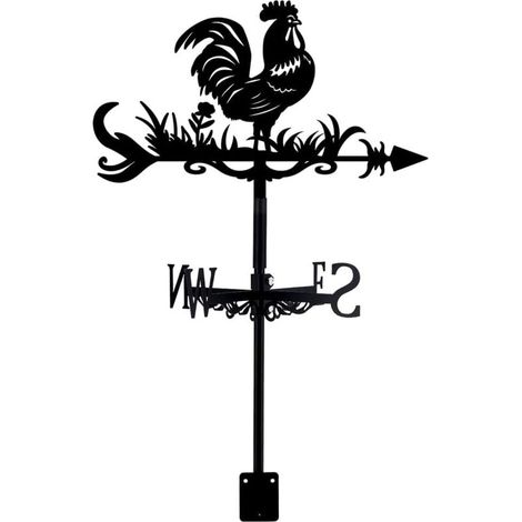 1 Girouette Coq, Métal Forgé, 35,8x26,1 cm, Indicateur Vent, Décor Jardin (1/5)
