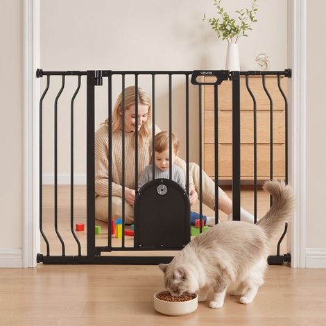 VEVOR Treppenschutzgitter 75–111 cm Verstellbare Breite, Türschutzgitter mit Katzenklappe, inkl. Druck- & Wandmontage-Set, Kindergitter, Babygitter für Treppen, Türen & Wohnbereich, Schwarz (1/5)