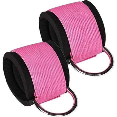 Sangles cheville rose machine musculation, attache fixe confortable/respirante, jambes/fessiers