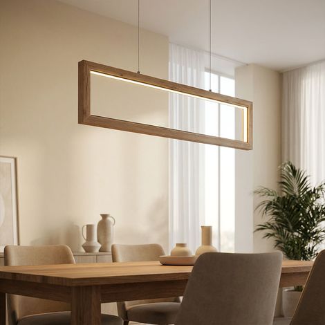 LED Hängeleuchte Hängelampe Deckenleuchte Metall schwarz Holzoptik H 120 cm