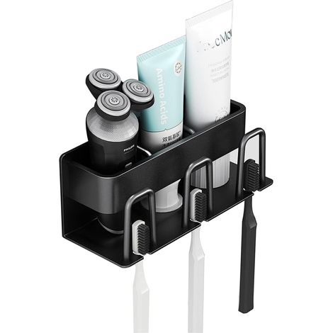 Porte-Brosse à Dents Mural en Aluminium, Support Brosse a Dent, Dentifrice, Rasoir Organisateur (3 Slots) (1/5)