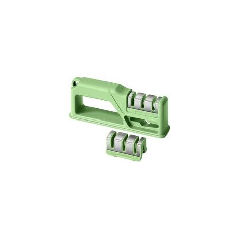 1-teiliger Messerschärfer (Grün), mit 1 Ersatzmesserschlitz, manueller Schärfer, für Küchenmesser, ergonomisches Design – Crezuo (1/4)