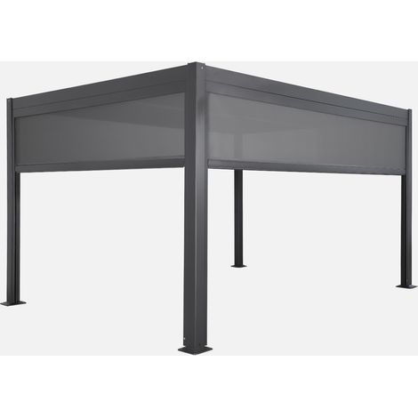 Pergola bioclimatica 3x4m in alluminio e acciaio + 1 tenda 3m + 1 tenda 4m