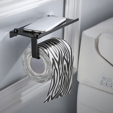 Porte-essuie-tout noir style européen pour salle de bain, avec boîte à mouchoirs en aluminium et support pour téléphone. (1/5)