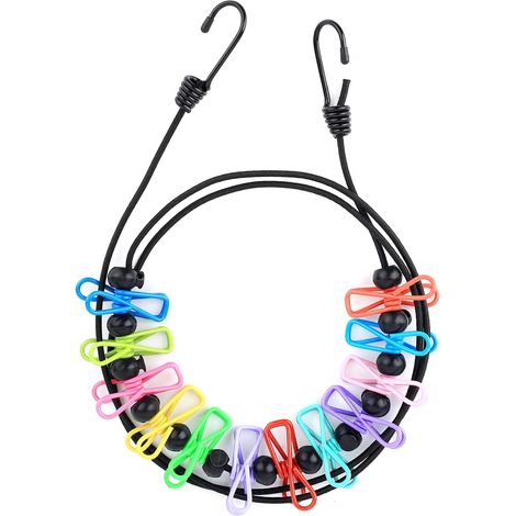 Corde à Linge Portable pour Camping, Corde de Voyage Réglable de 1,8 à 3 Mètres avec 12 Pinces, Corde de Voyage Rétractable avec Pinces à Linge, pour Camping, Voyage, Extérieur, Vacances, Balcon (1/5)