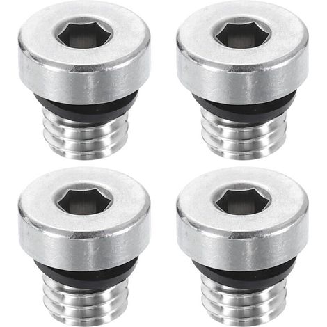 Juego de 4 tapones de acero inoxidable 304 para tuberías, rosca macho métrica M8 x 1,25, cabeza hexagonal, con junta tórica, para tuberías de aire, agua, aceite y gas. (1/4)