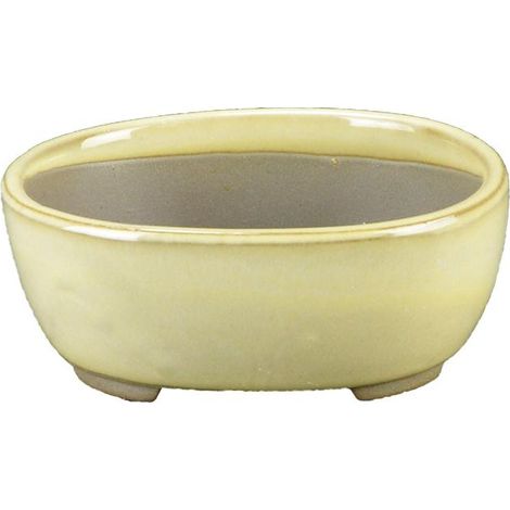 Vaso per bonsai Giapponese Morrisan ovale in gres smaltato bianco 9,5x7,5x3,5 cm - B02-8-1C