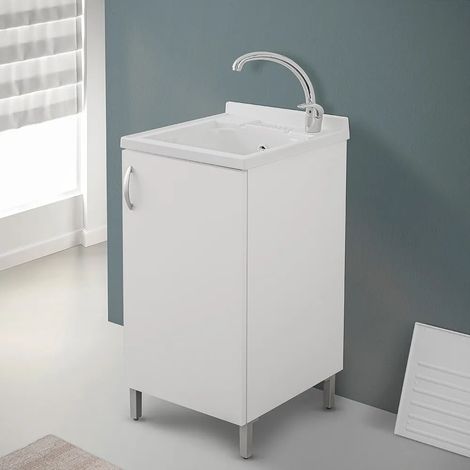 Mobile lavatoio 45 bianco con vasca in resina completa di asse (1/5)