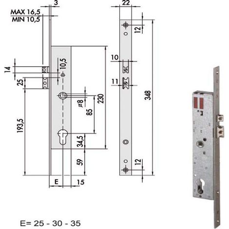 Électro-serrure automatique 12V – Verrouillage ambidextre – Boîtier inox 22x348 – Pour portes en aluminium – Cisa