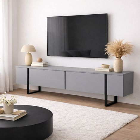 TV-Möbel, graues Melamin, schwarzer Rahmen, Blitz, 50 x 180 x