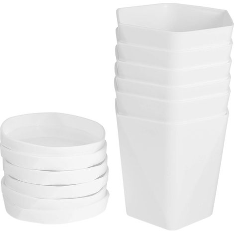 Lot De 6 Grands Pots De Fleurs Décoratifs en Plastique avec Plateau pour Plantes (1/5)