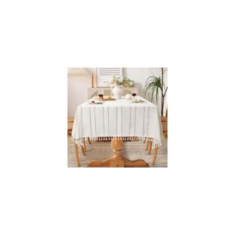 Schlichte Pompon-Tischdecke – ideal für Tischdekoration, Alltagsessen und Partys – 1 Stück, beige, 110 x 170 cm – Crezuo (1/4)