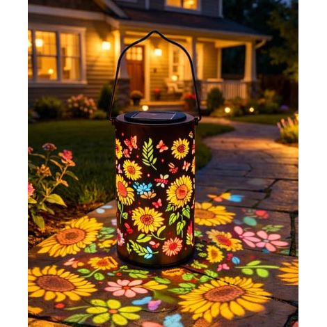 Lampe solaire tournesol colorée pour jardin, étanche, lanterne suspendue à énergie solaire pour terrasse, cour ou allée (1 pièce) (1/5)