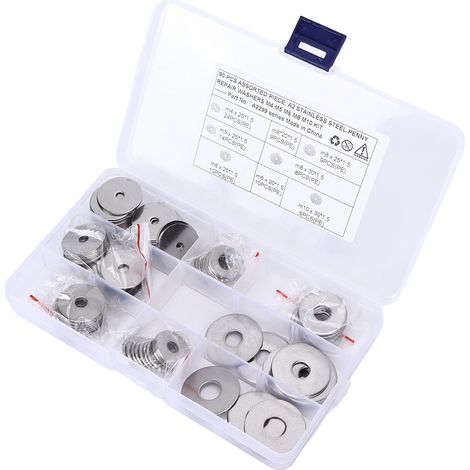 90 flache Reparaturscheiben, 8 verschiedene Größen, aus Edelstahl 304, universell für Pkw und Lkw (1/5)