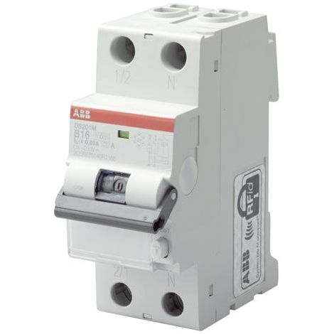 Disjoncteur différentiel magnéto-thermique ABB 16A 1P+N, sensibilité 300mA Type C, Montage rail DIN, DS201 ( Prix pour 1 )