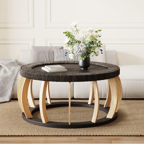 Couchtisch rund aus Massivholz und MDF schwarzbraun, 90 cm (1/5)