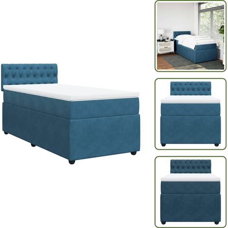 Sommier à lattes de lit avec matelas bleu 90x190 cm velours - Sommier À Lattes De Lit - Sommiers À Lattes De Lit - Lit - Meuble De Chambre À Coucher (1/5)