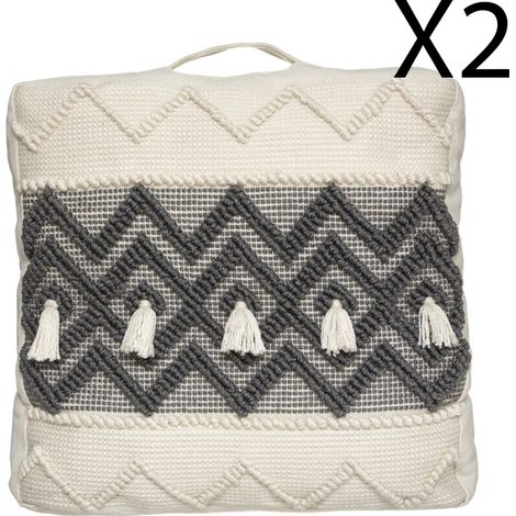 Lot de 2 galettes de chaises en coton recyclé coloris gris ardoise - longueur 48 x Profondeur 48 x Hauteur 14 cm -PEGANE- (1/3)