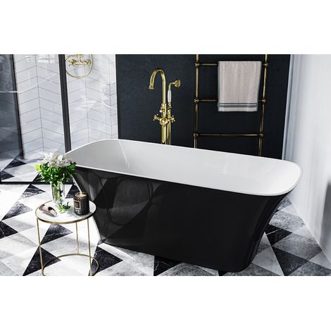 Baignoire îlot noir brillant avec bonde noir ASSOS S-LINE 160x70 (1/3)