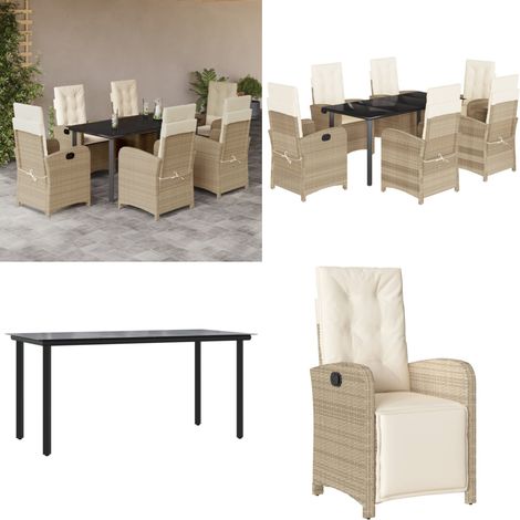 7-tlg. Garten-Essgruppe mit Kissen Beige Poly Rattan - Gartenmöbel - Gartenessgruppe (1/5)