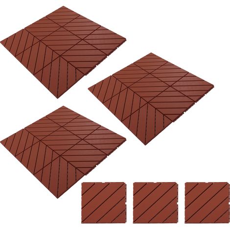 30 Dalles de Terrasse Plastique Emboîtables, Imperméable, Résistantes, Antidérapantes, Silencieuses, Revêtement Sol Extérieur Marron (1/5)