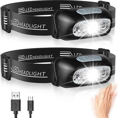 Phares LED puissants avec détecteur de mouvement, XP44 étanche, 3 modes d'éclairage, phare professionnel rechargeable par USB (1/5)