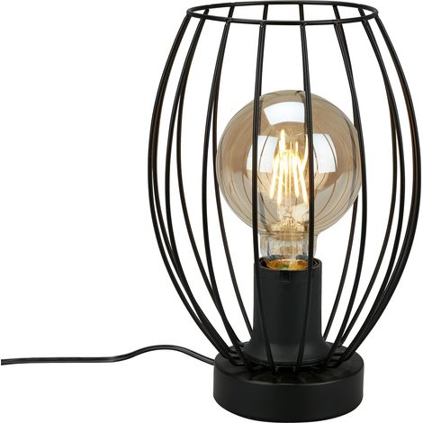 Lampe de table, lampe de chevet, lampe de bureau, 1 x E27, avec interrupteur à câble, noir, 175 x 256 mm (Ø x H) 7026-015 (1/2)