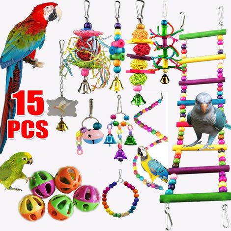 Avec des jouets à mâcher, des balançoires, des échelles, un jouet stimulant pour oiseaux, un ensemble d'activités pour cage, un hamac, une clochette pour perroquet et des jouets d'entraînement combiné (1/4)