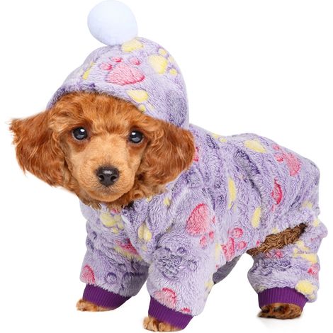 Combinaison D'hiver Pour Chien Et Chat - En Polaire Douce Avec Fermeture À Boucles - Motif Pattes Violette - Taille M (1/5)