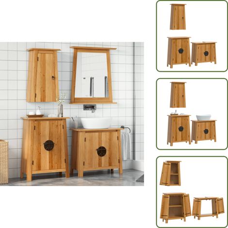 The Living Store 3-tlg. Badmöbel-Set Massivholz Kiefer - Badmöbel - Badschränke - Kiefernholzmöbel - Vintage Badezimmer - Badezimmer Einrichtung (1/5)