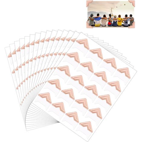 360 Pièces/15 Feuilles d'Autocollants pour Coins de Photo, Coins de Montage Auto-Adhésifs pour Scrapbooking Carnet de Notes Album Photo Livres de Souvenirs Journal de Voyage (Or Rose) (1/5)