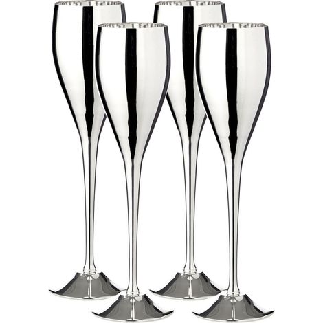 Lot de 4 Flûtes à Champagne en Métal Argenté Hauteur 23 cm pour Table de Fête et Mariage - PANGIVO (1/5)