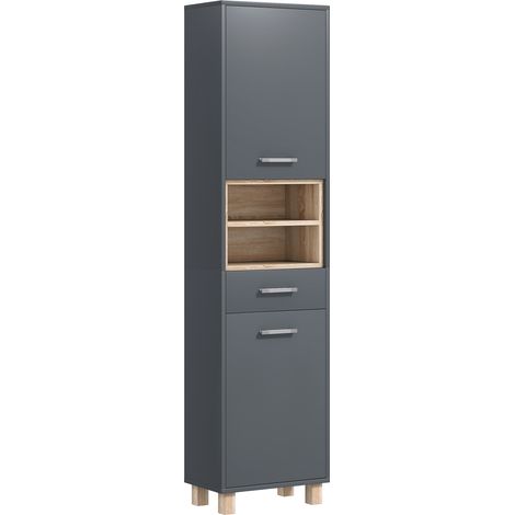 HOMCOM Mobile Alto Bagno Moderno con Cassetto e Armadietti 40x24x160 cm Grigio