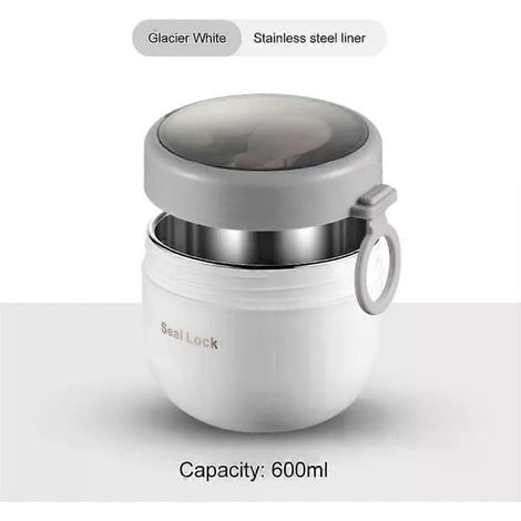 Tasse à petit-déjeuner de 600 ml pour céréales, noix, yaourt, salade, soupe, récipient isotherme avec fourchette, compatible micro-ondes, boîte à bento, boîte à lunch style H (1/5)