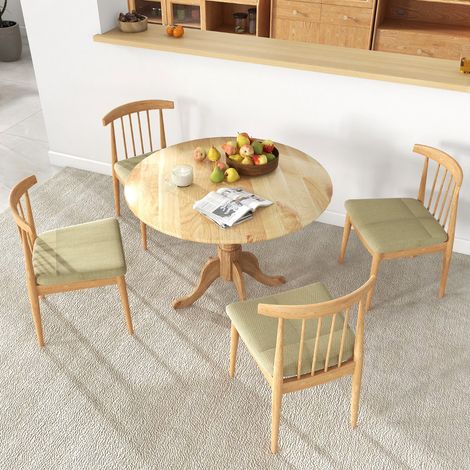 Table à Manger Ronde de 100 cm pour 4 personnes Table de Cuisine en Bois de Caoutchouc avec Piédestal Table de Loisir Moderne Naturel (1/3)