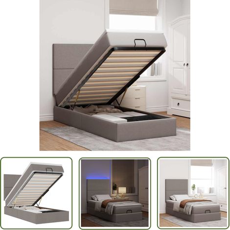 Stauraum - vidaXL Ottoman-Bett mit Matratze & LEDs Taupe 90x190 cm Stoff - Hydraulischer Heber (1/5)