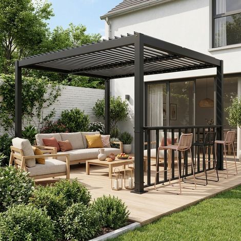 Pergola bioclimatique aluminium et acier 4x3m + bar 3m anthracite Palace