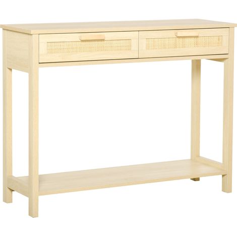 Console 2 tiroirs cannage rotin MILDURA aspect bois cair (1/5)